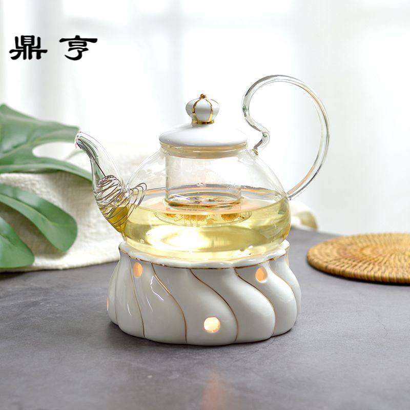 鼎亨北欧花茶壶煮水果茶壶套装陶瓷玻璃温茶炉红茶花茶具蜡烛可