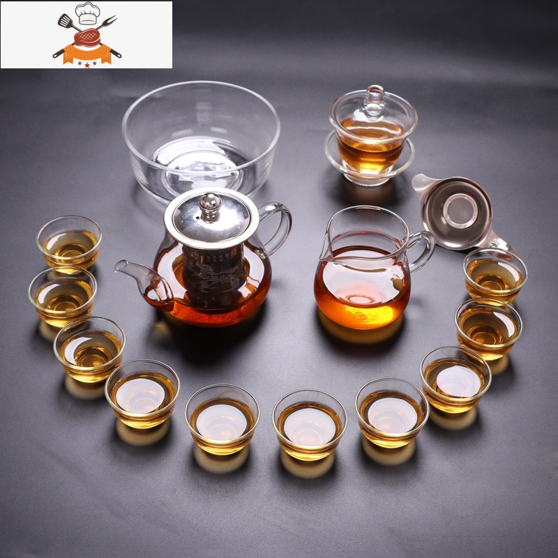 10只装透明耐热玻璃小茶杯功夫茶具加厚带把茶杯家用泡茶杯品茗杯 10个小杯子+茶夹 敬平高清大图