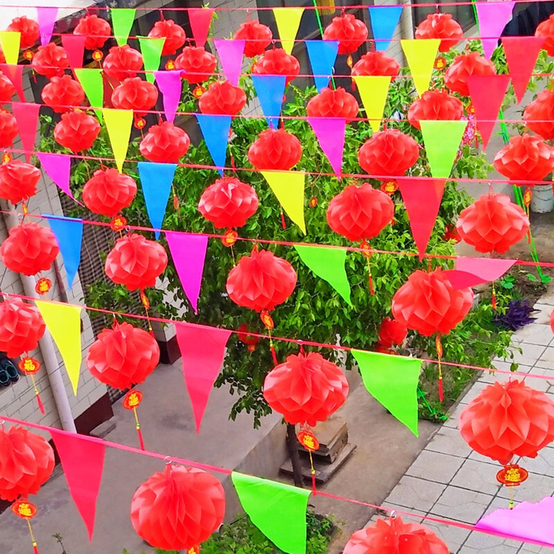 彩旗婚房装饰彩旗三角旗串旗灯笼装饰结婚开业布置喜字旗拉花室外院子