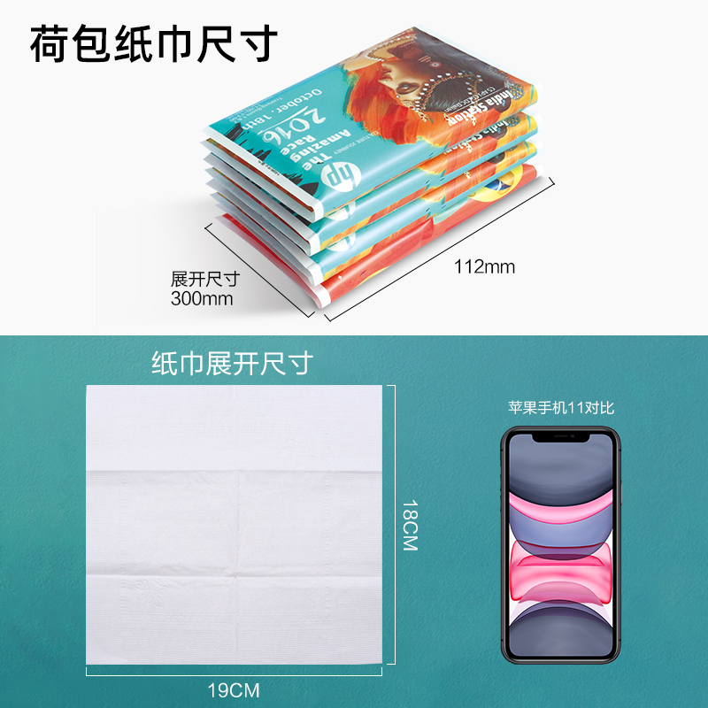 纵贯线恒大定制广告纸巾订制钱夹式纸巾120*80mm双层10张印制项目logo和电话二维码10万份恒大定制专用