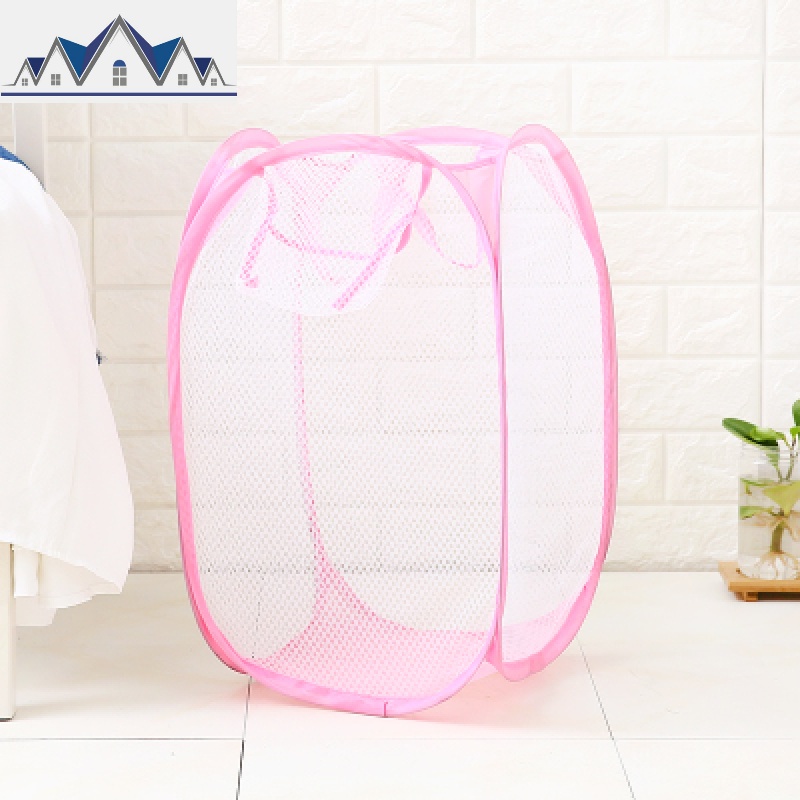 家用布艺脏衣篓脏衣篮折叠玩具衣物放脏衣服的收纳筐收纳桶洗衣篮 三维工匠收纳篮 网眼款-粉色