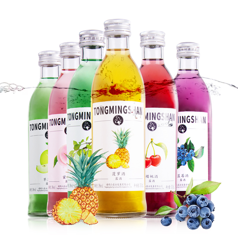 通明山 露酒 菠萝樱桃山楂蜜桃青梅蓝莓 3度 混合装果酒 300ml*6瓶组合装