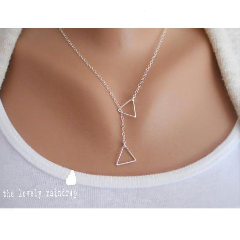欧美饰品 时尚简约几何三角形交叉短款项链颈链ALQN2015447送女朋友七夕情人节礼物