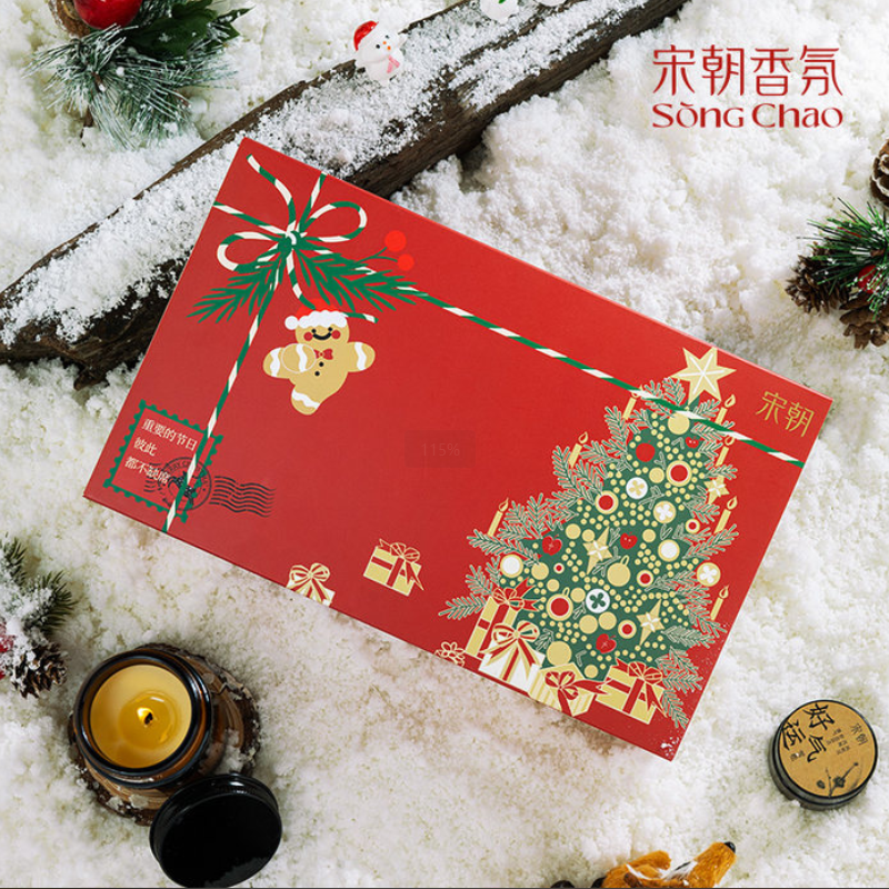 宋朝 致友人蜡烛礼盒(圣诞版) 8种香型(梅酒、月桂、梅满、禅茶、木兰、雪松、玉兰、玫瑰檀香)高清大图