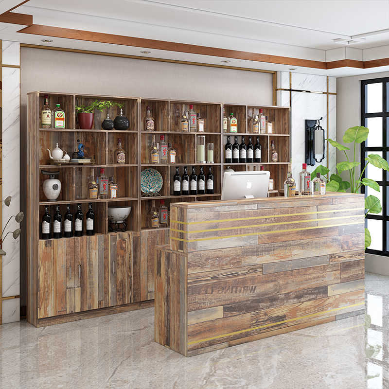 寻木匠饭店吧台餐厅转角收银台柜台带酒柜简约现代商用店铺组合展示柜