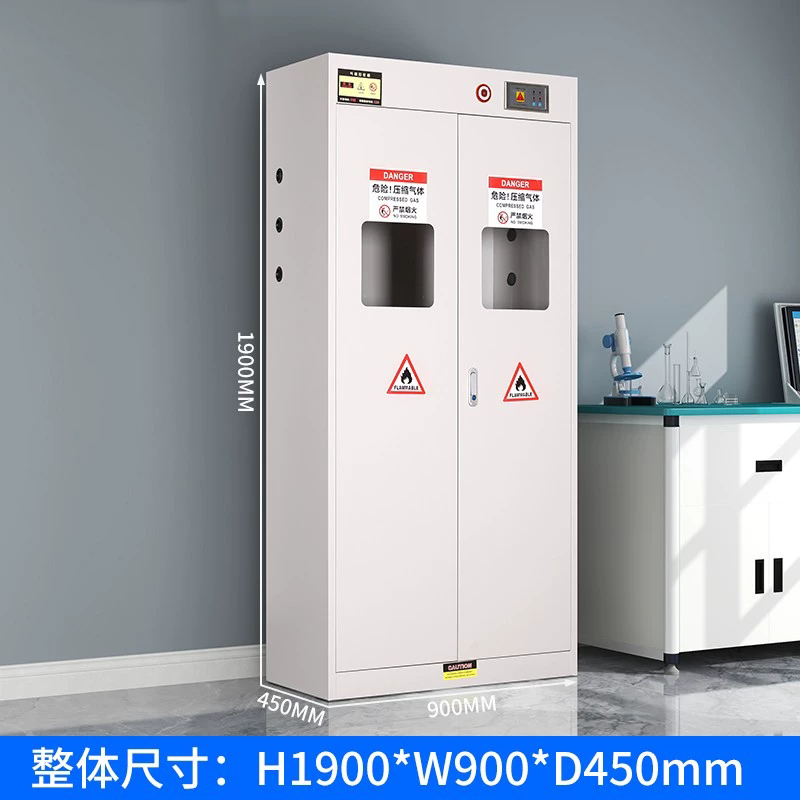 易企采 双气瓶白色二代报警 安全柜全钢防爆工业乙炔氧气瓶柜实验室双瓶煤气罐储存柜高清大图