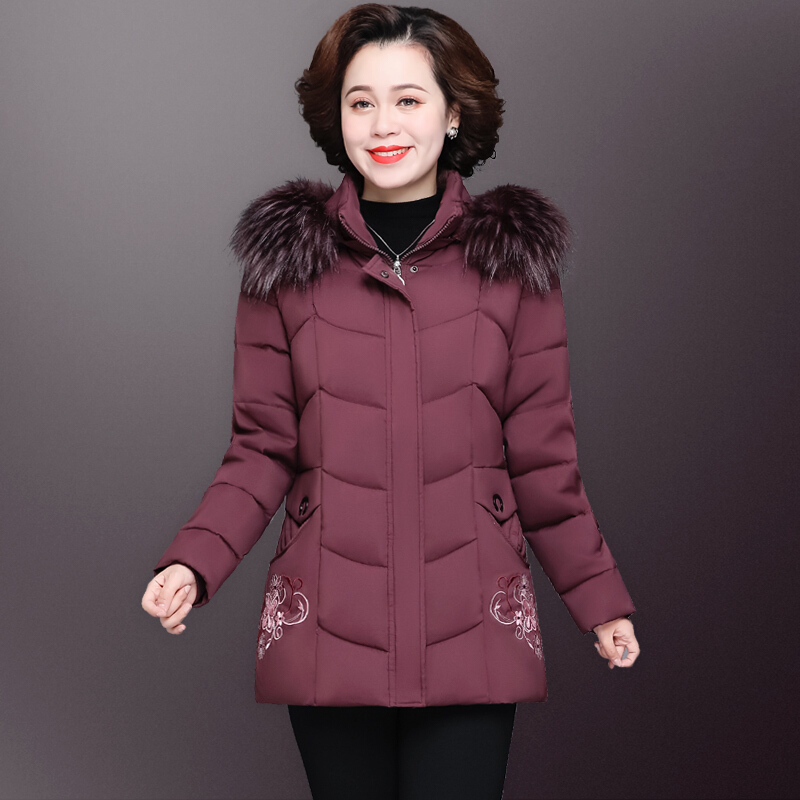 迪鲁奥(DILUAO)中老年棉衣女中长款连帽外套服冬季妈妈装宽松大码加厚棉袄品牌女装 B款豆沙 5XL(适合150-165斤品质保证，送运费险)