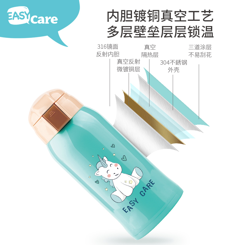 伊斯卡尔(Easy Care)600ml儿童防漏防喷保温杯婴儿学饮杯水杯宝宝吸管杯学生水壶蓝色孕婴童保温杯