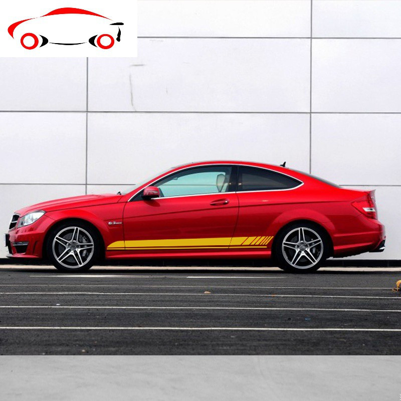奔驰新c级改装c63贴纸c200le级e63cla级装饰车身侧裙拉花车贴jingpin