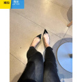 聚范裸色华伦铆钉尖头平底鞋浅口单鞋女鞋子2024新款夏季女鞋 黑色 36