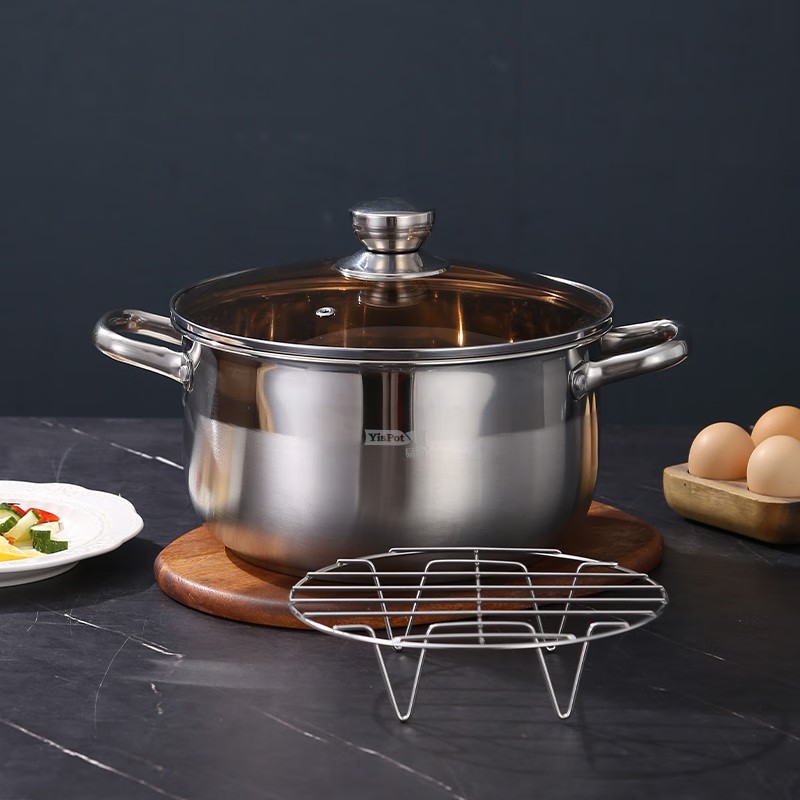 易铂易铂yispot 埃德蒙汤锅 不锈钢加厚汤锅26cm(带蒸架)YP-6331 26CM高清大图