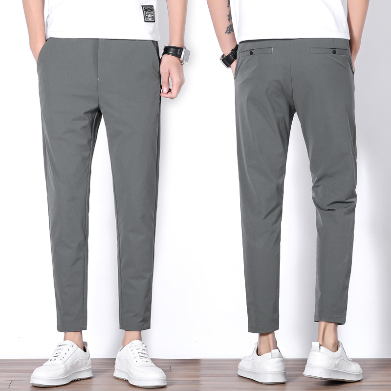 罗蒙冰丝裤子男夏季薄款修身弹力九分裤休闲裤2022年百搭直筒西裤