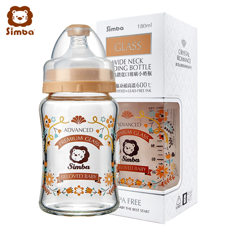 小狮王辛巴(Simba)萝蔓晶钻宽口玻璃 大 奶瓶180ml S69163