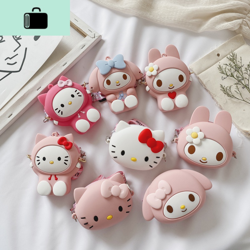 儿童可爱卡通潮硅胶KT猫零钱包少女心耳机包卡包小包斜跨包单肩包NEW LAKE高清大图