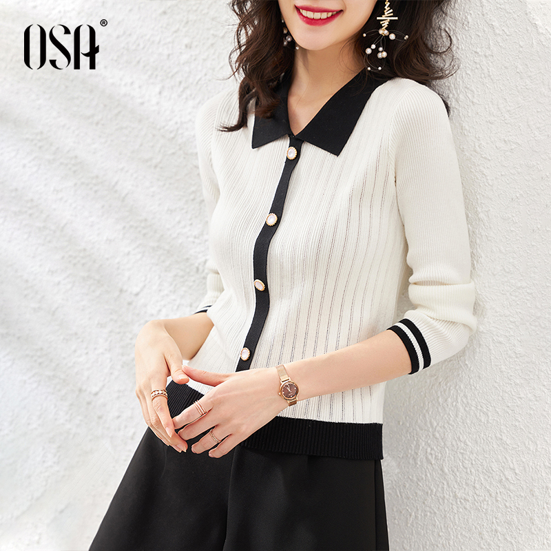OSA欧莎白色外穿长袖针织衫女秋冬2021年新款套头毛衣小香风上衣