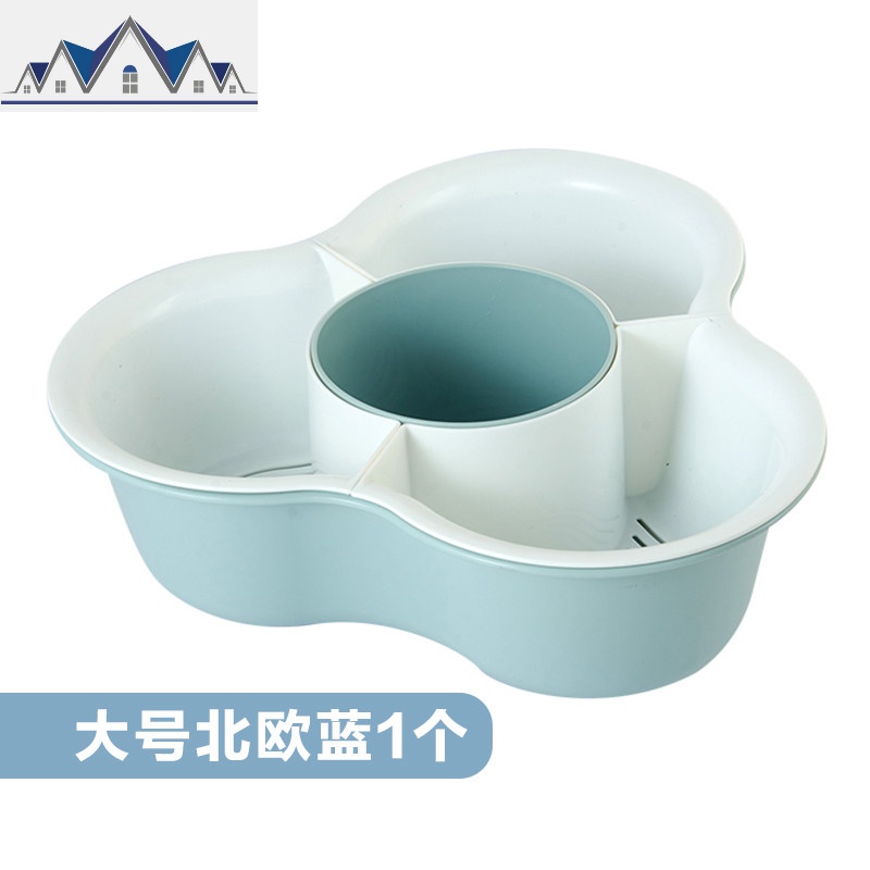 洗菜篮子火锅拼盘沥水篮家用厨房水果蔬菜收纳筐火锅分隔菜筐塑料 三维工匠收纳篮 北欧蓝（大号1个）