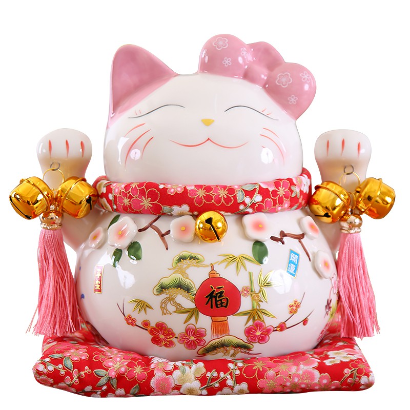 猫摆件 开业陶瓷存钱罐家居客厅开业结婚礼品摆件福气满满 三维工匠 8寸福气满满猫高清大图