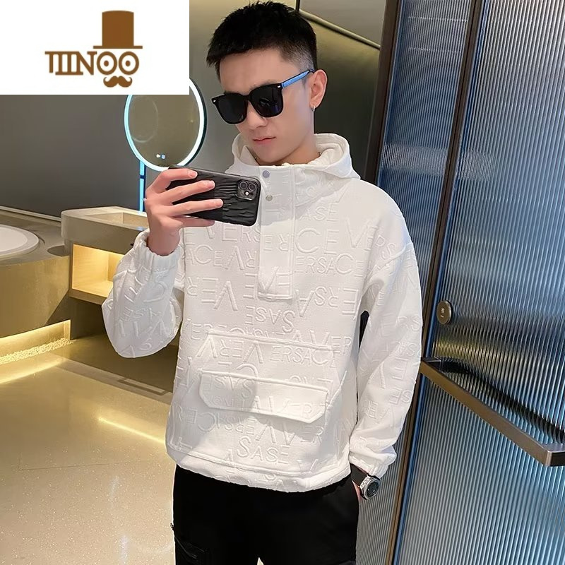 yanxu感男装加绒潮流ins连帽卫衣男士个性网红外套青年上衣视频