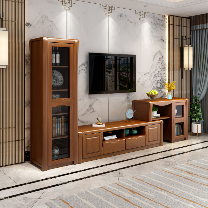 天惠子实木电视柜边柜组合柜现代中式可伸缩电视机柜背景墙柜视频
