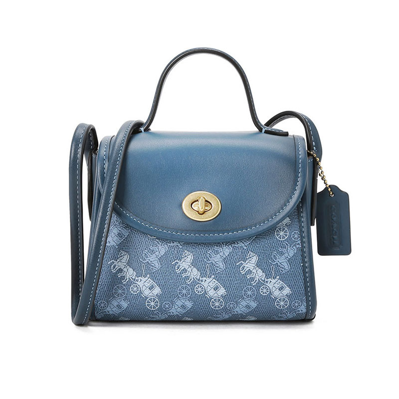 COACH 蔻驰 女包 口盖包 单肩包 手提包 椭圆扣马车印花拼皮3002