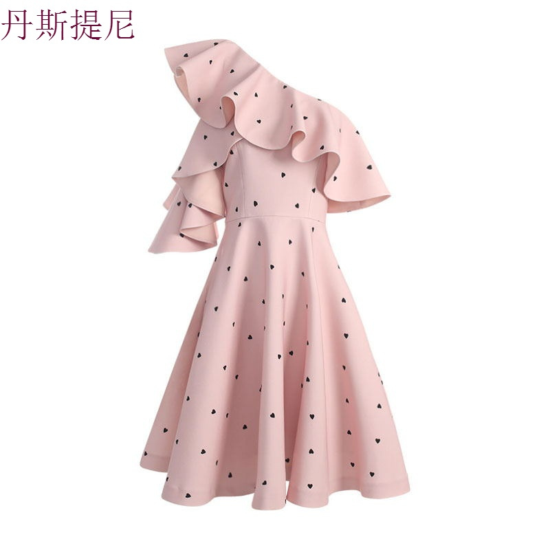 2018新款粉色小礼服修身A字蓬蓬裙女生日派对露肩名媛伴娘连衣裙