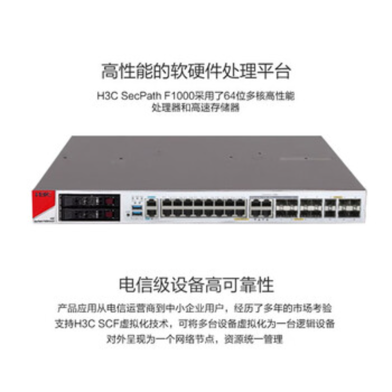 华三(H3C)F1000-A-G5 16电口+8千兆光+8万兆光多业务企业级网络安全防火墙 带机4000高清大图