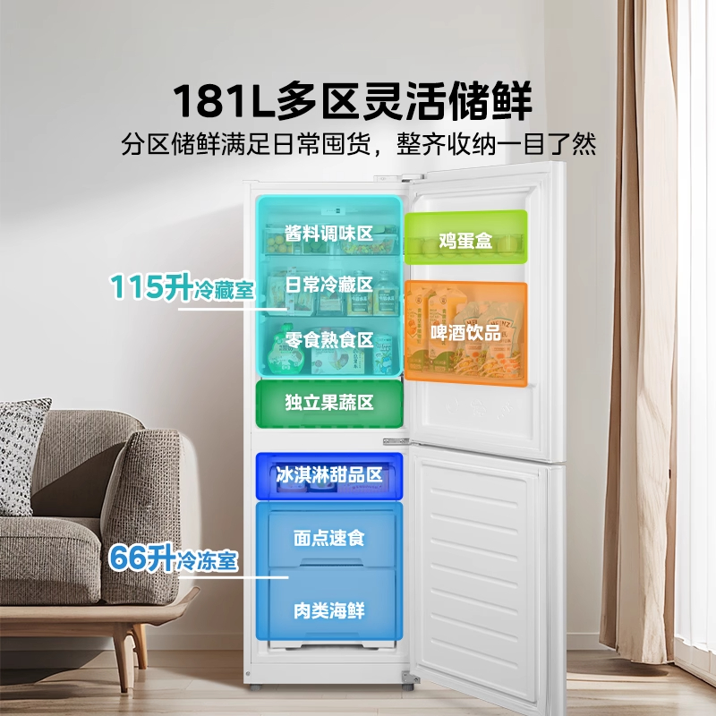 美的190双开门小冰箱家用小型租房宿舍白色两门冷藏冷冻官方节能高清大图