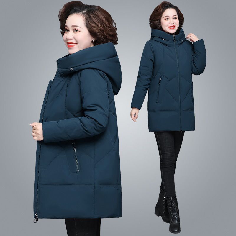 中老年妈妈装棉服女秋冬新款加厚连帽中长款棉袄大码冬季加厚外套