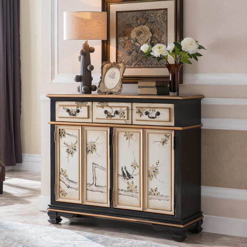 森美人美式乡村实木彩绘鞋柜家用 复古餐边柜收纳厅储物柜口玄关柜 四门（银黑色）122长整装