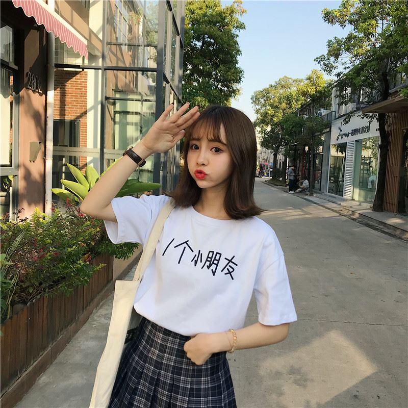 春夏女装韩版宽松一个小朋友印花圆领短袖T恤3126白色均码