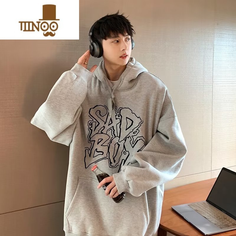 YANXU2023新款连帽卫衣男款潮牌宽松加绒外套港风chic百搭外套上N高清大图