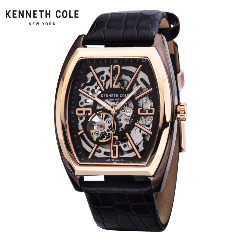KennethCole手表男士皮带自动机械表时尚镂空酒桶男表防水KC腕表KC1791