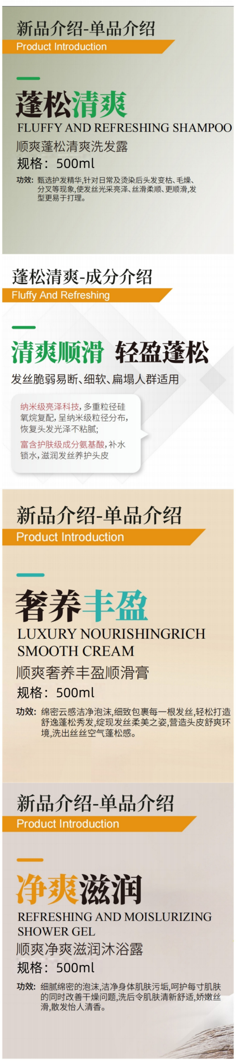 顺爽 蓬松清爽洗护沐组合套装 500ml*3 套高清大图