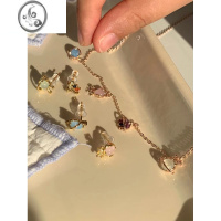 JiMihucares「海洋精灵」微镶水钻猫眼石14k玫瑰金锁骨项链时尚