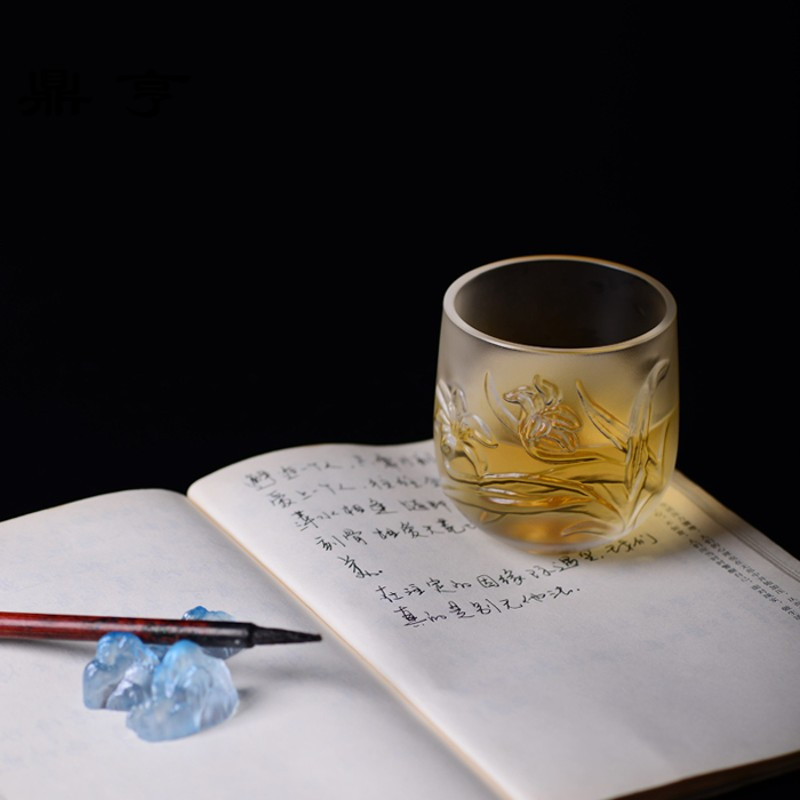 鼎亨琉璃茶杯 功夫茶杯 金箔杯子琉璃半磨砂手抓杯 琉璃外壳 不怕