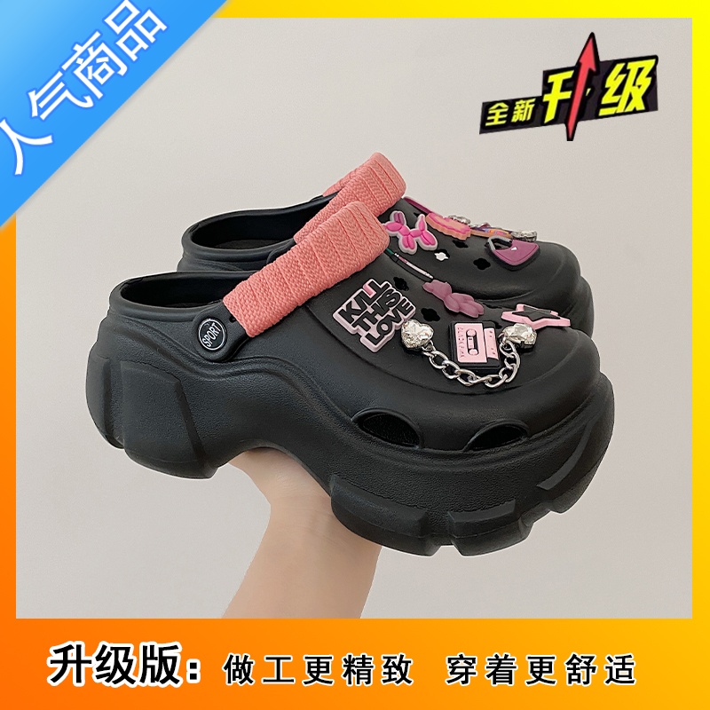 SUNTEK踩屎感厚底防滑洞洞鞋女款夏季外穿2023新款黑色网红沙滩包头凉鞋高清大图