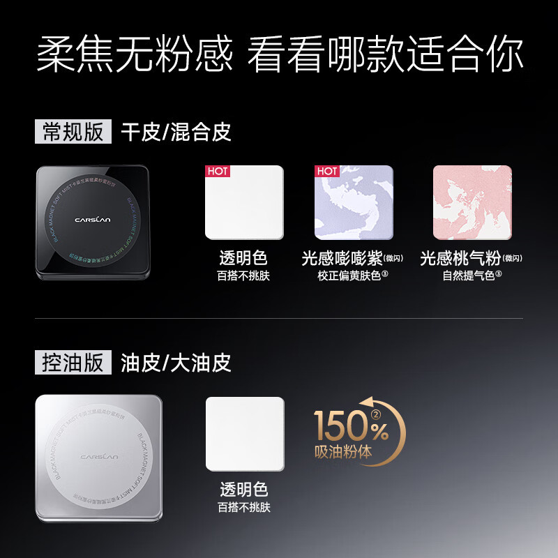 卡姿兰(CARSLAN) 黑磁粉饼散粉定妆蜜粉饼不脱妆补妆保湿油皮
