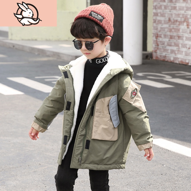 huayangtu加绒加厚男童冬装棉衣外套宝宝2三4四3六56十周岁小男孩风衣