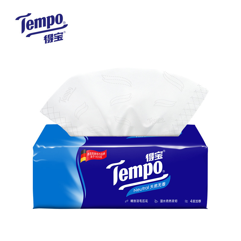 得宝抽纸 Tempo德宝4层加厚90抽卫生纸 18包整箱 T2275-C