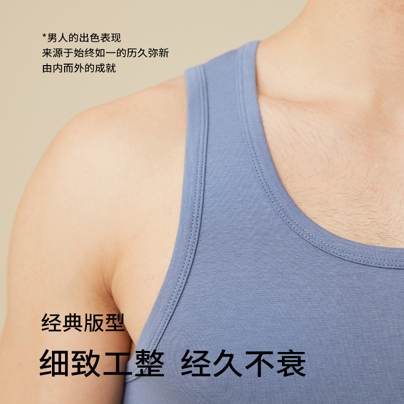 猫人男士背心80S莫代尔棉内衣男士运动健身跨栏四季打底内穿汗衫高清大图