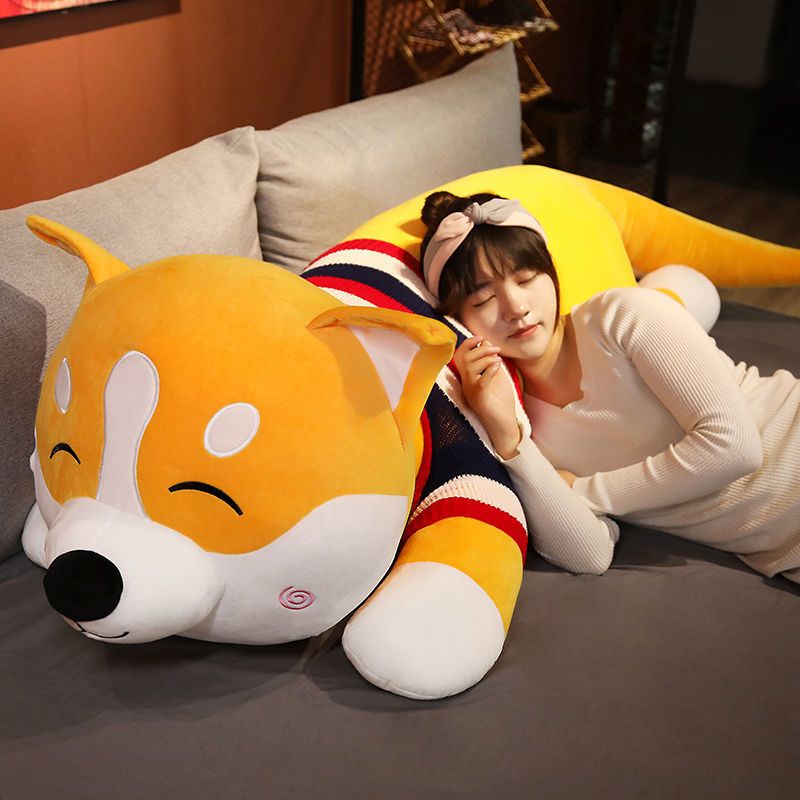[黄色眯眼]拆家款 80cm 卫衣黄色哈士奇公仔柴犬毛绒玩具二哈玩偶趴趴狗抱枕女友生日礼物