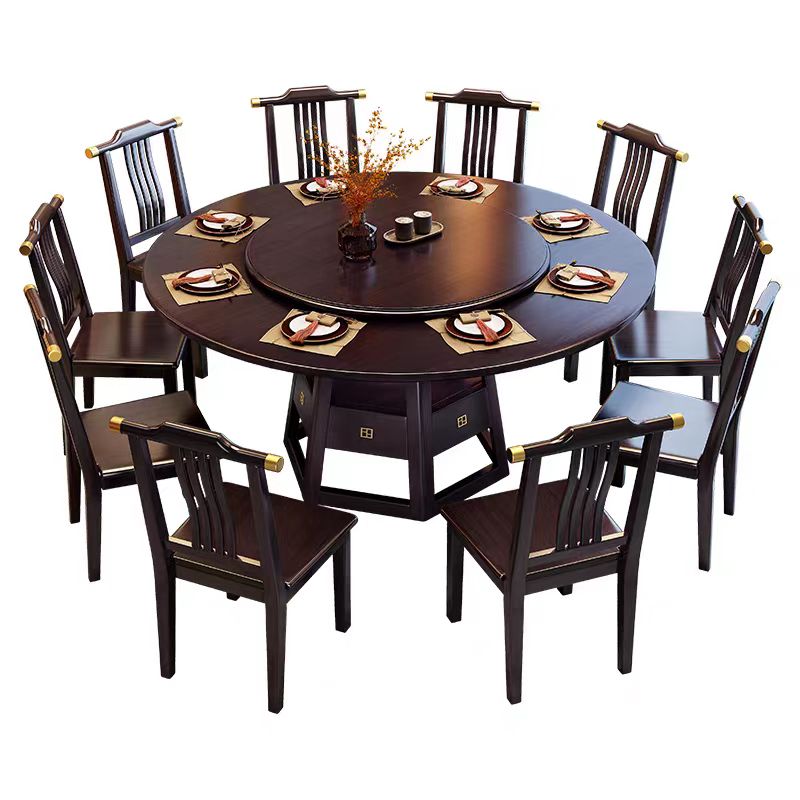 中式实木餐桌带转盘家用10人大圆桌子现代简约饭桌椅组合饭店圆桌高清大图