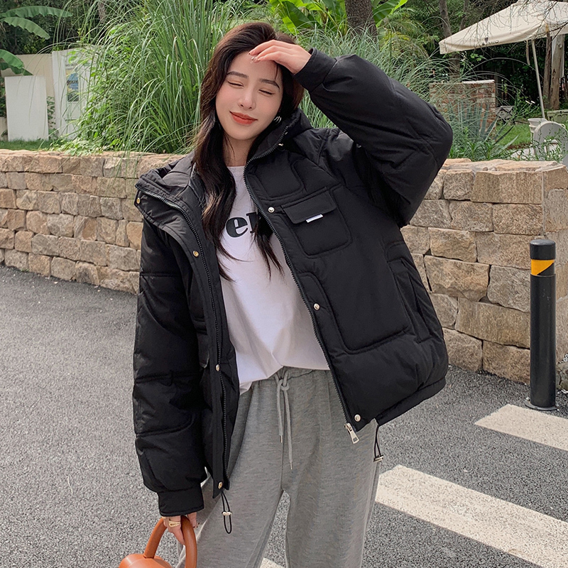 2024新款网红学生连帽棉服女韩版小个子棉衣冬季大码面包服短外套