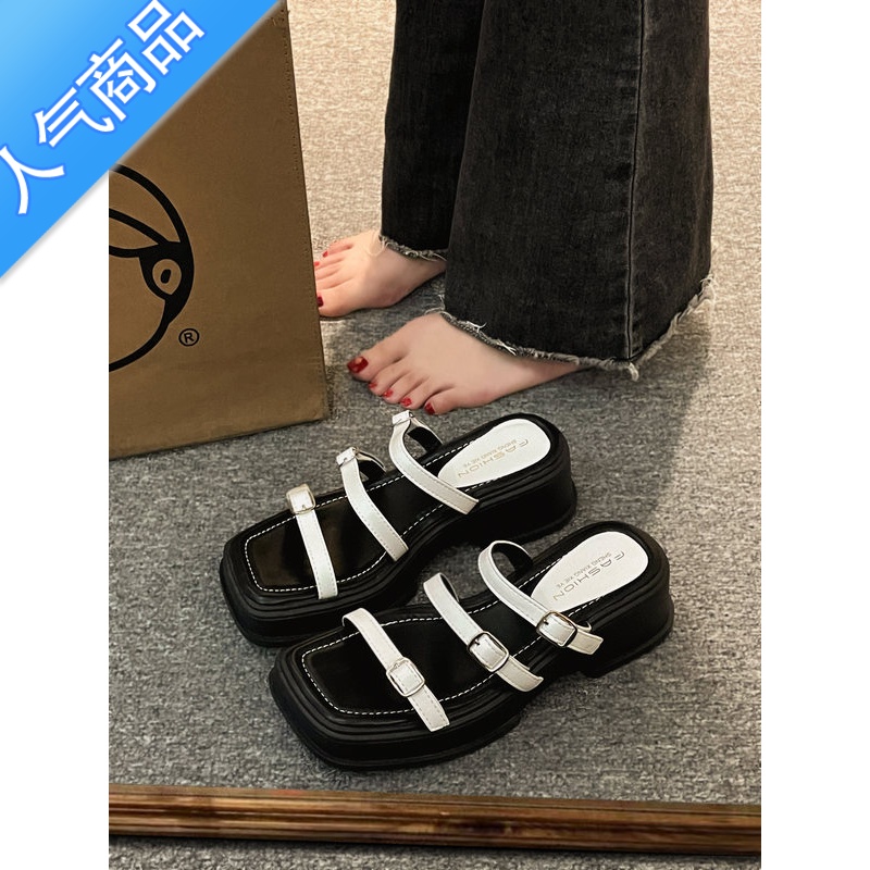 SUNTEK小众设计感时尚拖鞋女外穿2023夏季新款百搭绝美法式凉鞋沙滩凉拖高清大图