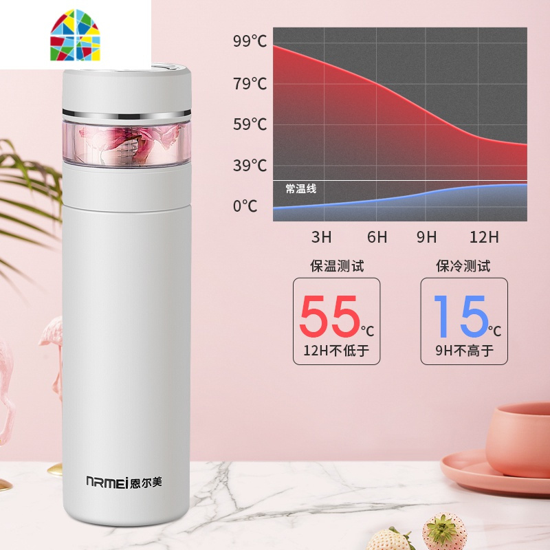 茶水分离泡茶杯过滤316不锈钢保温杯女士可爱便携小简约水杯子男 FENGHOU 男用型套装400ML(双色)
