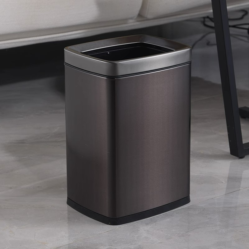 高颜值不锈钢方形窄缝垃圾桶轻奢小号双层酒店客房桶家用无盖 _8升(敞口)黑金