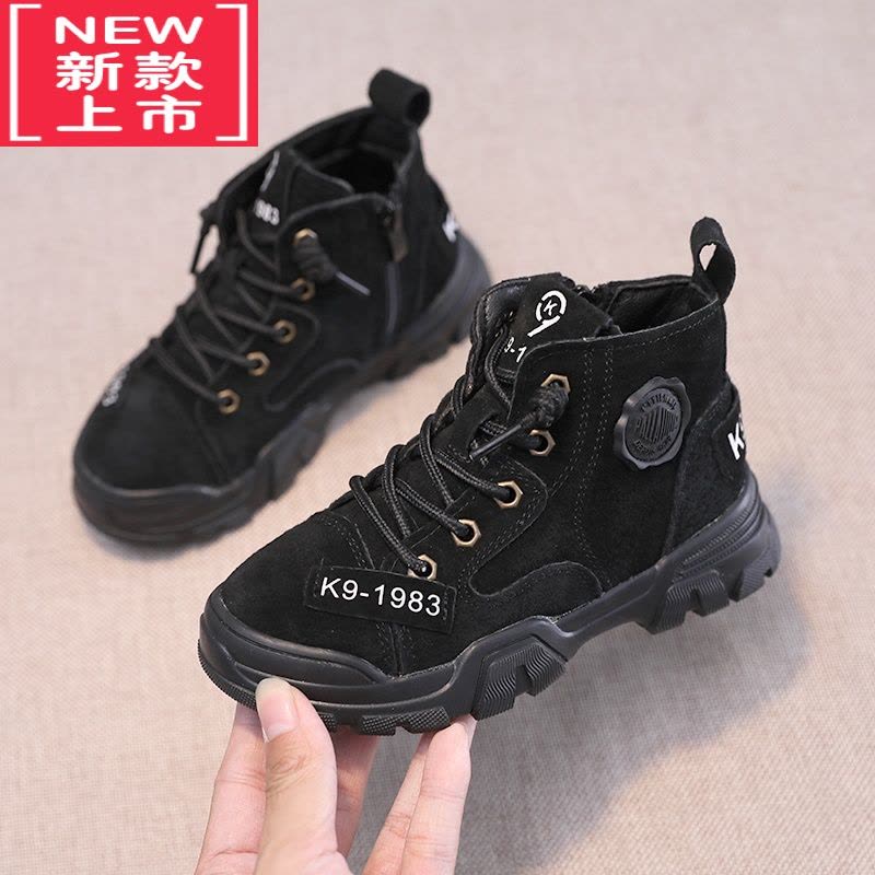 可莉允男童马丁靴2022秋冬新款加绒儿童靴雪地男孩棉鞋防滑短靴软底图片