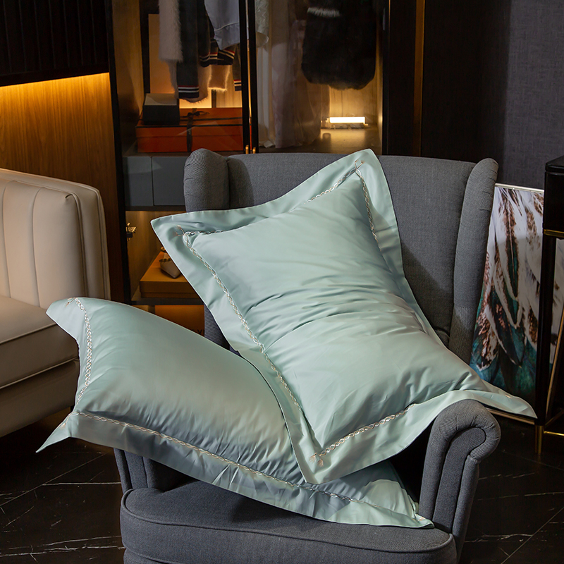 婵思 TJ0KL02000438 60支长绒棉绣花 床上用品套件 200*230cm 果绿色高清大图