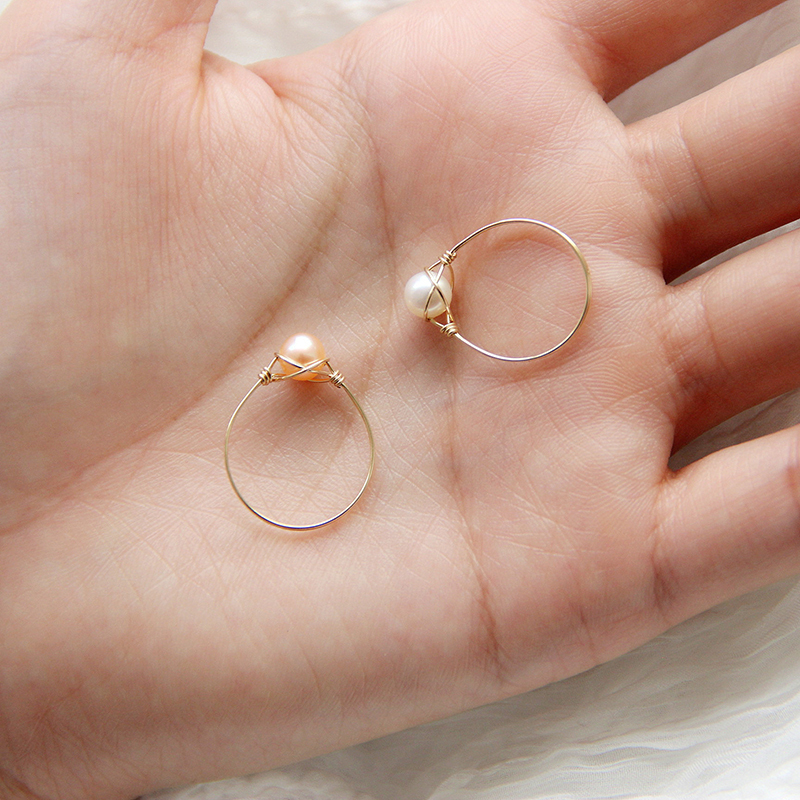 午后慢时光珍珠戒指天然女款14k包金线手工绕线戒指白色珍珠18号