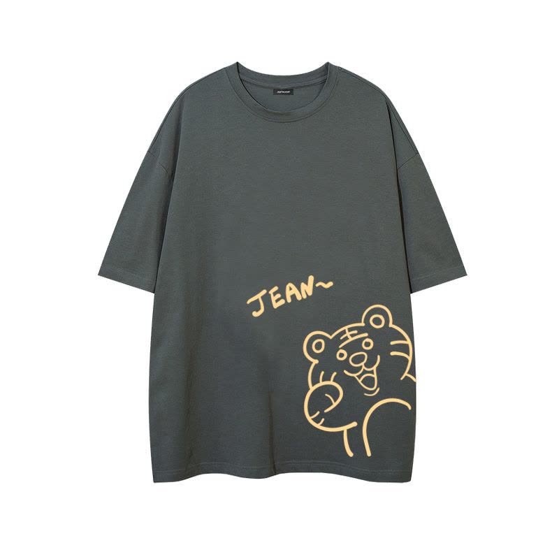 真维斯黑色夏季短袖t恤女2022年新款可爱小老虎宽松上衣ins潮半袖图片